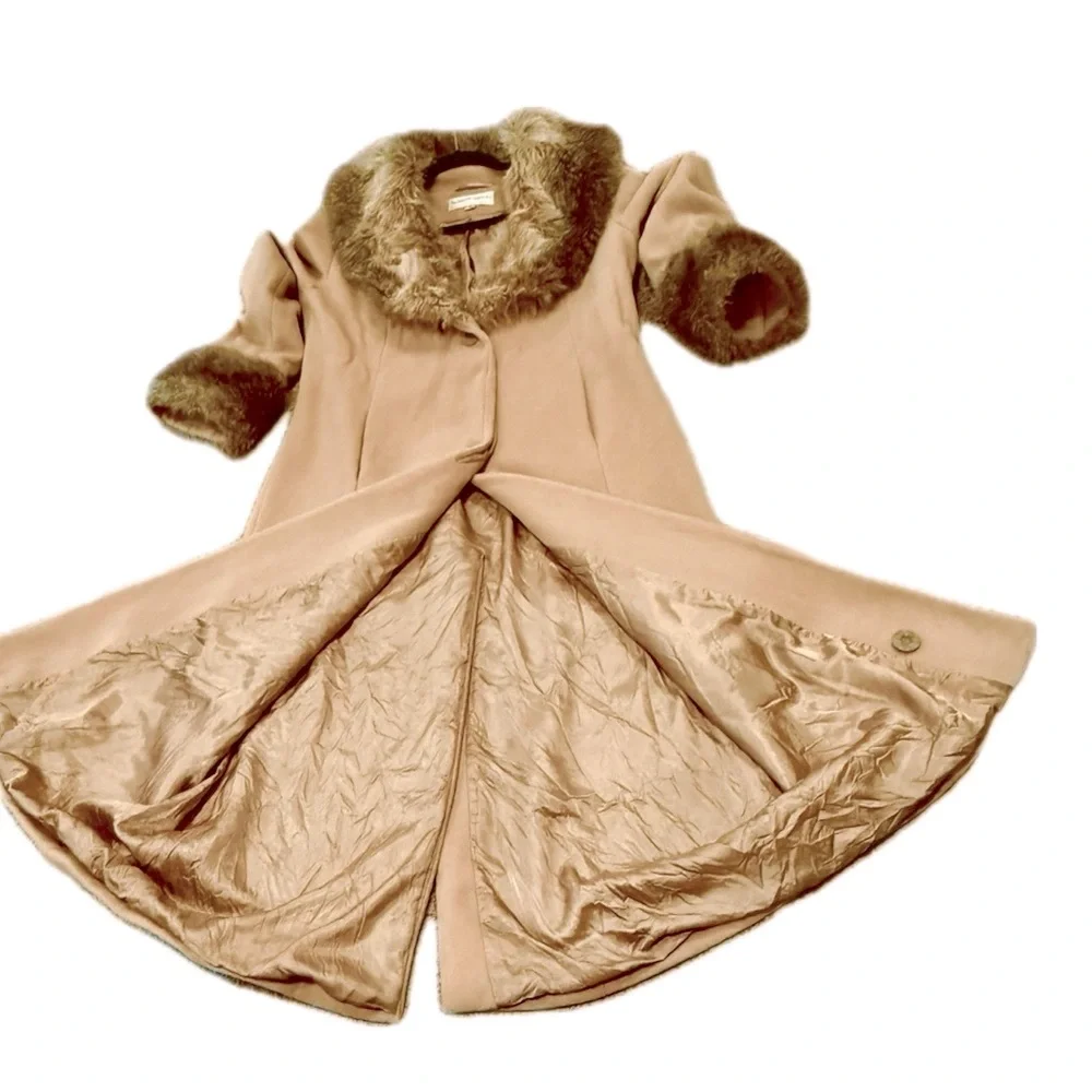 🧥 ALBERT NIPON Vintage Camel Wool Swing Coat‎ Sz 10 Faux Fur Trim Old Money - Picture 5 of 14